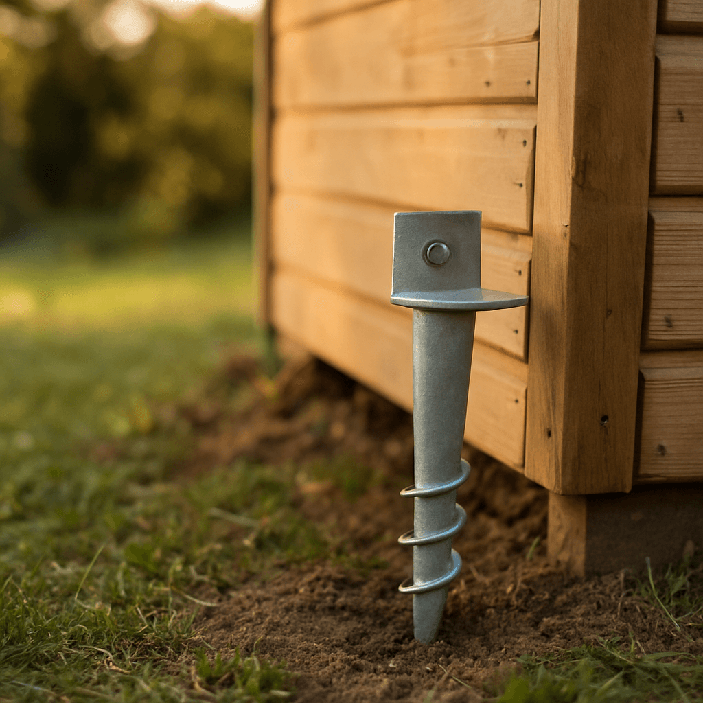 Ancrage anti-tempête d'abri de jardin sans dalle béton