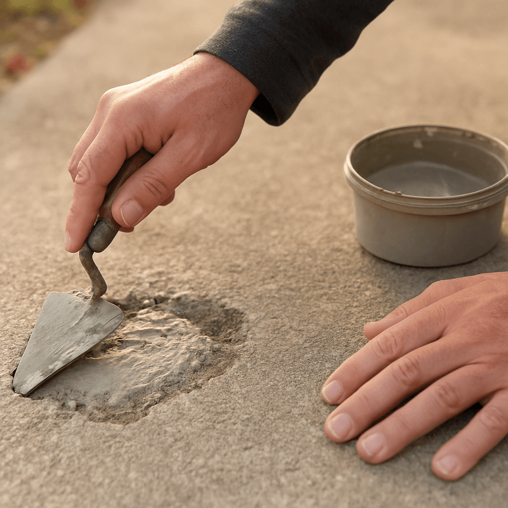 Réparer un éclat dans une dalle béton sans ragréage